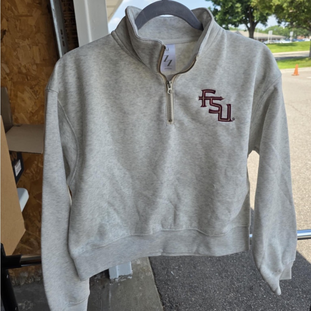 Florida State University Off white Quarter-Zip Cropped Women's Sweater